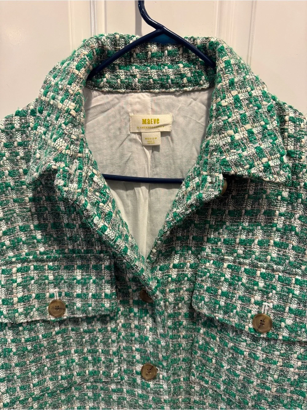 Anthropologie x Maeve Green White Tweed Button-Front Jacket Shacket $138.00 - Picture 10 of 15